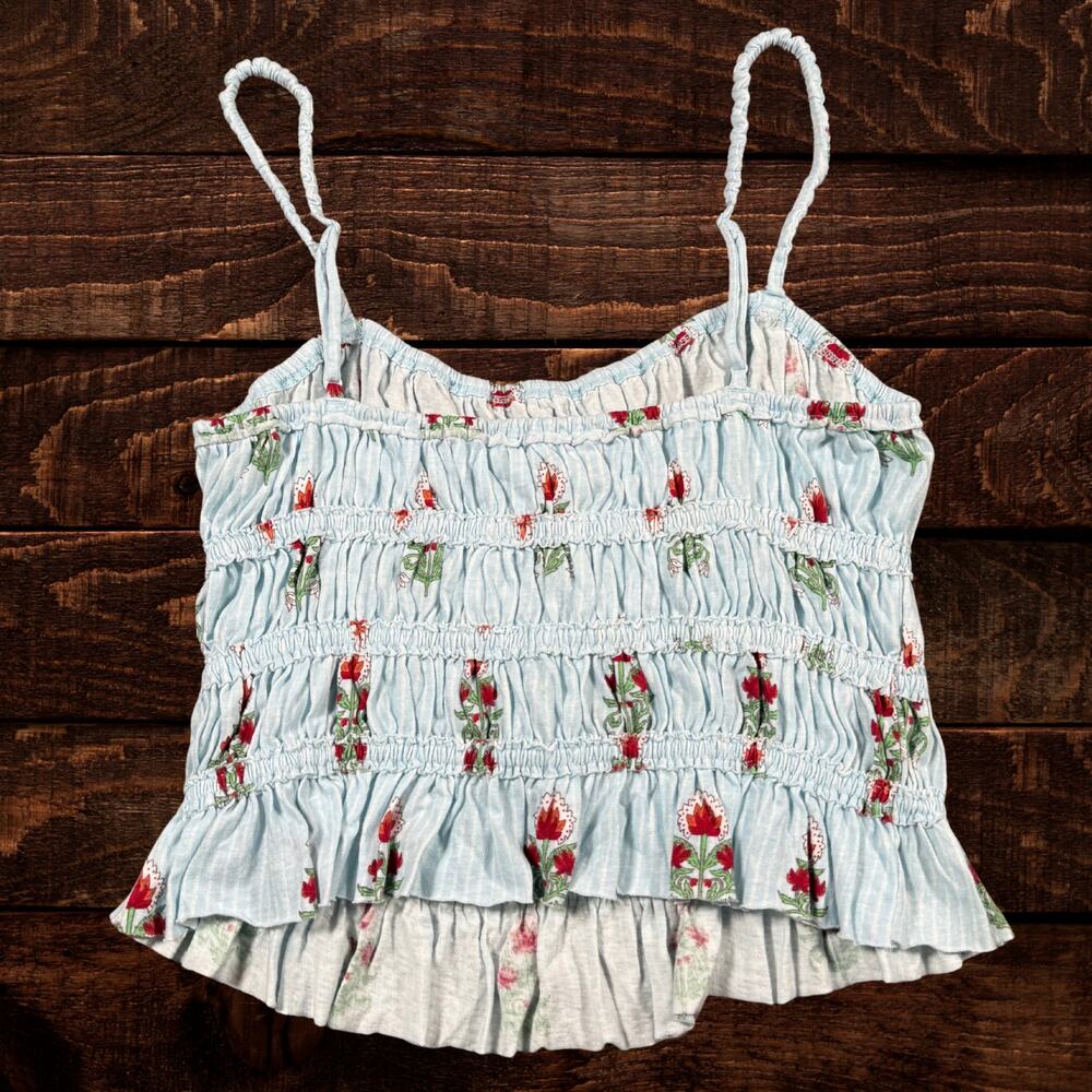 Free People We the Free Dolce Vita Floral Smocked Peplum Boho Tank Top Large - Picture 3 of 8